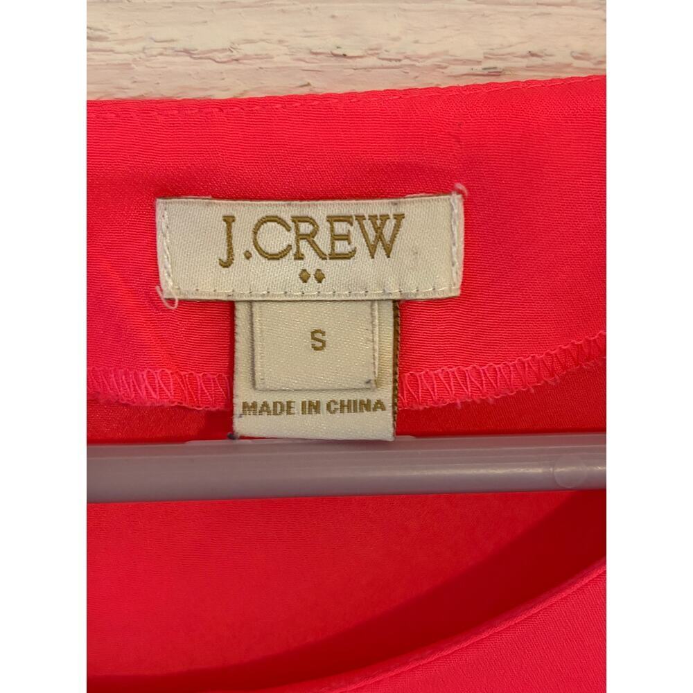 J.Crew Bright Coral Pink Eyelet Hem Blouse Size S Scalloped Trim Short Sleeve - Picture 2 of 7